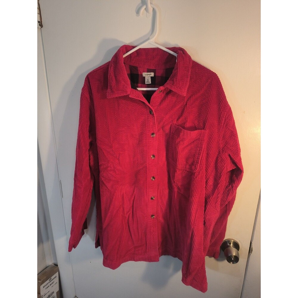 LL BEAN 100% Cotton Wide Wale Corduroy Button Up Shirt XL Reg Women's Red